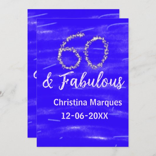 60と素晴らしい誕生日ブルーシルバー追加の日付 招待状 (正面/裏面)