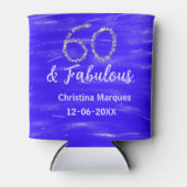 60と素晴らしい誕生日ブルーシルバー追加の日付 缶クーラー (正面)