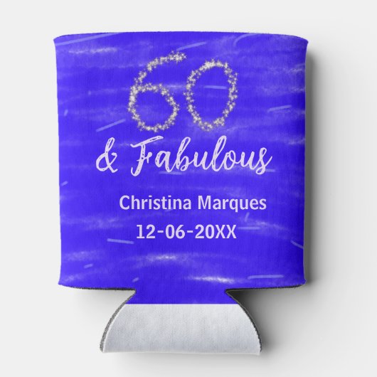 60と素晴らしい誕生日ブルーシルバー追加の日付 缶クーラー (裏面)