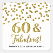 60と素晴らしい誕生日金ゴールド紙吹雪 スクエアシール (正面)