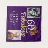 60と素晴らしい金ゴールドの葉2写真誕生日 タペストリー (正面(横))