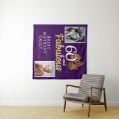 60と素晴らしい金ゴールドの葉2写真誕生日 タペストリー (インサイチュ(横))