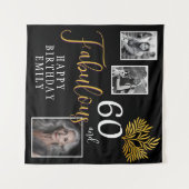 60と素晴らしい金ゴールドの葉3写真誕生日 タペストリー (正面(横))