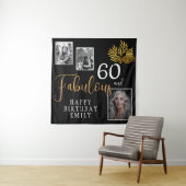 60と素晴らしい金ゴールドの葉3写真誕生日 タペストリー (インサイチュ)