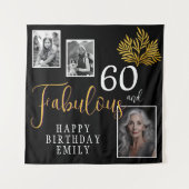 60と素晴らしい金ゴールドの葉3写真誕生日 タペストリー (正面)