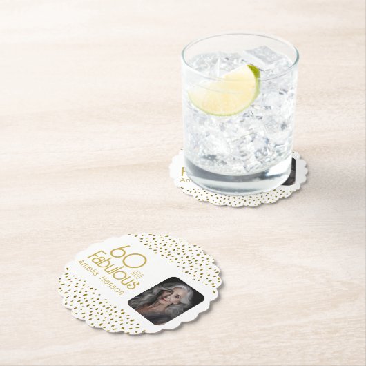 60と素晴らしい金ゴールドグリッター写真60誕生日 ペーパーコースター (インサイチュ)