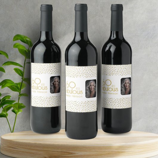 60と素晴らしい金ゴールドグリッター写真60誕生日 ワインラベル