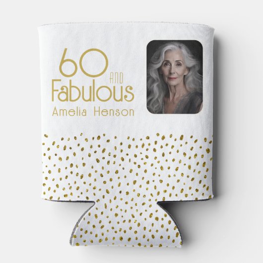 60と素晴らしい金ゴールドグリッター写真60誕生日 缶クーラー (裏面)