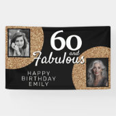 60と素晴らしい金ゴールドグリッター2写真誕生日 横断幕 (横)