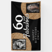 60と素晴らしい金ゴールドグリッター2写真誕生日 横断幕 (縦)