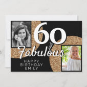 60と素晴らしい金ゴールドグリッター2写真60誕生日 カード (正面)