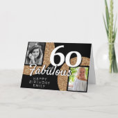 60と素晴らしい金ゴールドグリッター2写真60誕生日 カード (正面)