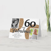 60と素晴らしい金ゴールドグリッター2写真60誕生日 カード (正面)