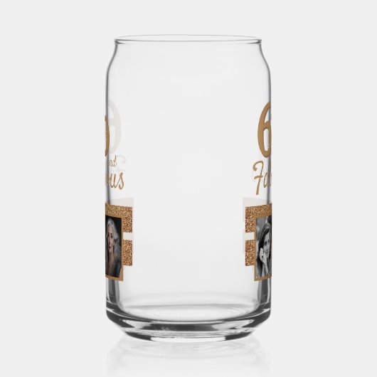 60と素晴らしい金ゴールドグリッター2写真60誕生日 ガラス缶 (右)