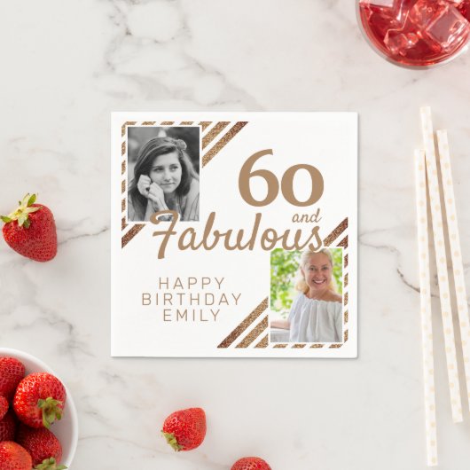 60と素晴らしい金ゴールドグリッター2写真60誕生日 スタンダードカクテルナプキン (インサイチュ)