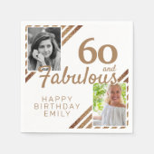 60と素晴らしい金ゴールドグリッター2写真60誕生日 スタンダードカクテルナプキン (正面)