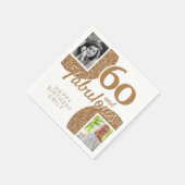 60と素晴らしい金ゴールドグリッター2写真60誕生日 スタンダードカクテルナプキン (角)