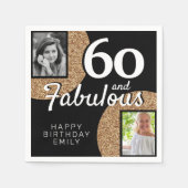 60と素晴らしい金ゴールドグリッター2写真60誕生日 スタンダードカクテルナプキン (正面)