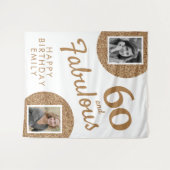 60と素晴らしい金ゴールドグリッター2写真60誕生日 タペストリー (正面(横))