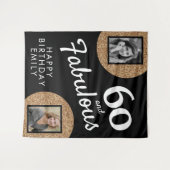 60と素晴らしい金ゴールドグリッター2写真60誕生日 タペストリー (正面(横))