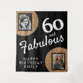 60と素晴らしい金ゴールドグリッター2写真60誕生日 タペストリー (正面)