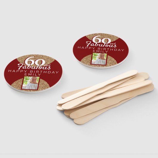 60と素晴らしい金ゴールドグリッター2写真60誕生日 ハンドファン (組立なし)