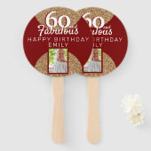 60と素晴らしい金ゴールドグリッター2写真60誕生日 ハンドファン (正面&裏面)