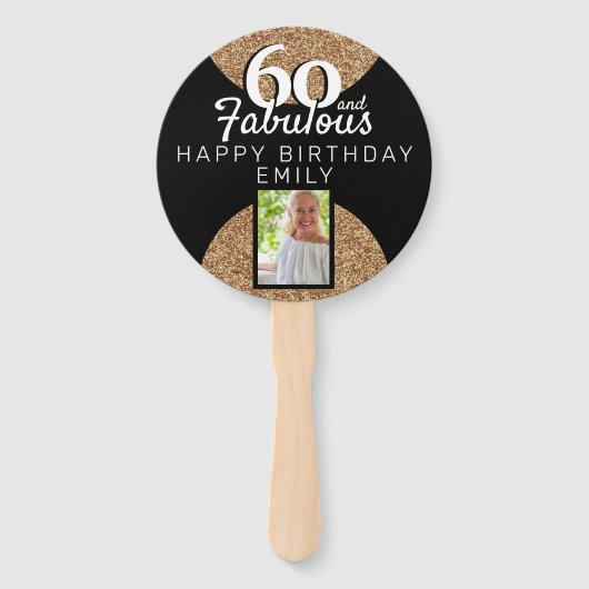 60と素晴らしい金ゴールドグリッター2写真60誕生日 ハンドファン (裏面)