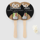 60と素晴らしい金ゴールドグリッター2写真60誕生日 ハンドファン (正面&裏面)