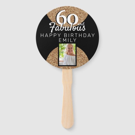 60と素晴らしい金ゴールドグリッター2写真60誕生日 ハンドファン (正面)