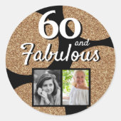 60と素晴らしい金ゴールドグリッター2写真60誕生日 ラウンドシール (正面)