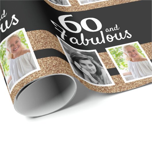 60と素晴らしい金ゴールドグリッター2写真60誕生日 ラッピングペーパー (ロールコーナー)