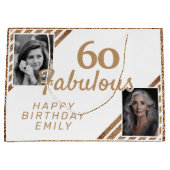 60と素晴らしい金ゴールドグリッター2写真60誕生日 ラージペーパーバッグ (正面)