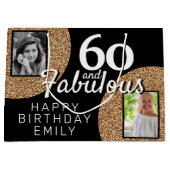 60と素晴らしい金ゴールドグリッター2写真60誕生日 ラージペーパーバッグ (正面)
