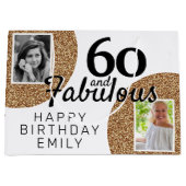60と素晴らしい金ゴールドグリッター2写真60誕生日 ラージペーパーバッグ (正面)