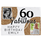 60と素晴らしい金ゴールドグリッター2写真60誕生日 ラージペーパーバッグ (裏面)