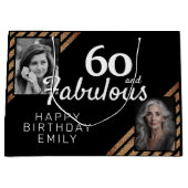 60と素晴らしい金ゴールドグリッター2写真60誕生日 ラージペーパーバッグ (正面)