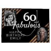 60と素晴らしい金ゴールドグリッター2写真60誕生日 ラージペーパーバッグ (裏面)