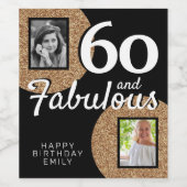 60と素晴らしい金ゴールドグリッター2写真60誕生日 ワインラベル (シングルラベル)