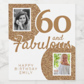 60と素晴らしい金ゴールドグリッター2写真60誕生日 ワインラベル (シングルラベル)