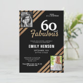 60と素晴らしい金ゴールドグリッター2写真60誕生日 招待状 (スタンド正面)