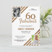 60と素晴らしい金ゴールドグリッター2写真60誕生日 招待状 (スタンド正面)