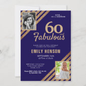60と素晴らしい金ゴールドグリッター2写真60誕生日 招待状 (正面)