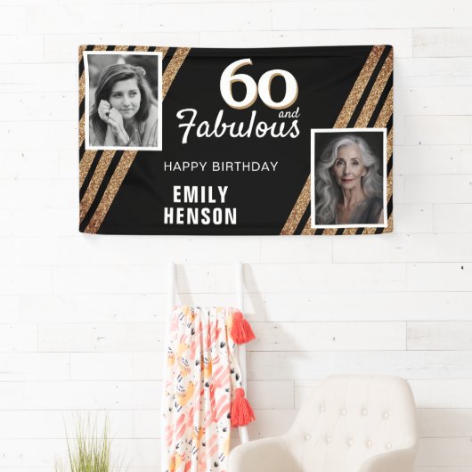 60と素晴らしい金ゴールドグリッター2写真60誕生日 横断幕 (インサイチュ)