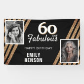 60と素晴らしい金ゴールドグリッター2写真60誕生日 横断幕 (横)