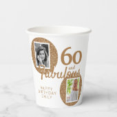 60と素晴らしい金ゴールドグリッター2写真60誕生日 紙コップ (裏面)