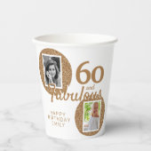 60と素晴らしい金ゴールドグリッター2写真60誕生日 紙コップ (正面)