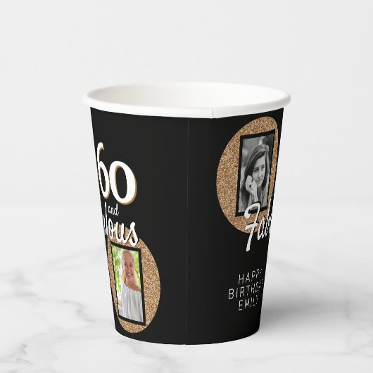 60と素晴らしい金ゴールドグリッター2写真60誕生日 紙コップ (右)