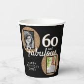 60と素晴らしい金ゴールドグリッター2写真60誕生日 紙コップ (正面)