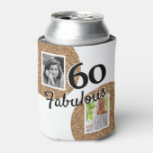 60と素晴らしい金ゴールドグリッター2写真60誕生日 缶クーラー (缶正面)